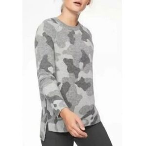 Athleta undercover camo sweater small gray pullover crew merino wool alpaca $148